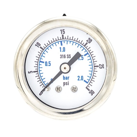 Pic Gauges 1 1/2 in Dial, 1/8 in NPT Male Center Back Location, Stainless Steel Case Material PRO-302D-158C-01